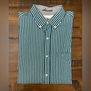 Lacoste Green and White Striped Dress Shirt